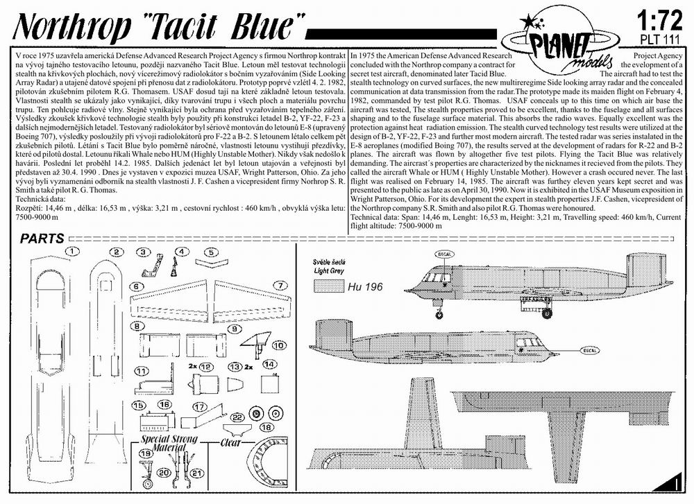 Northrop Tacit Blue Planet Models 111