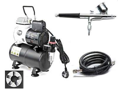 AF186 oil-less airbrush compressor w/tank, airbrush, air hose - image 1
