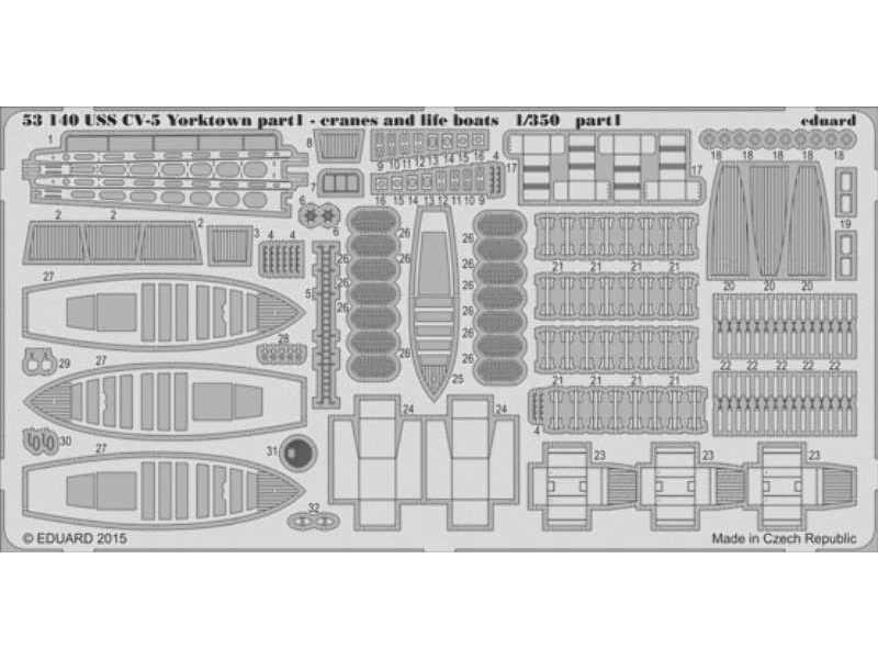 USS CV-5 Yorktown part 1 cranes & life boats 1/350 - Merit - image 1