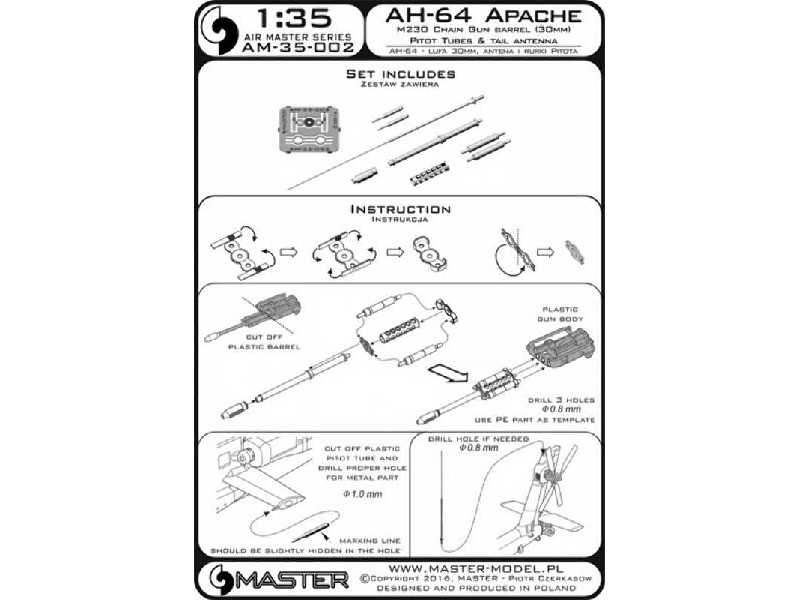 AH-64 Apache - lufa działka M230 (30mm), Rurki Pitota i antena ( - image 1