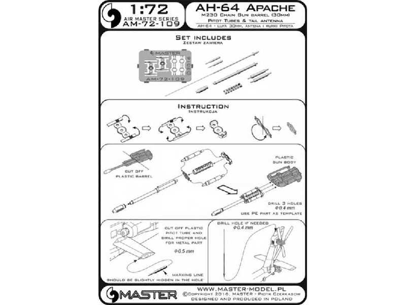 AH-64 Apache - lufa działka M230 (30mm), Rurki Pitota i antena ( - image 1