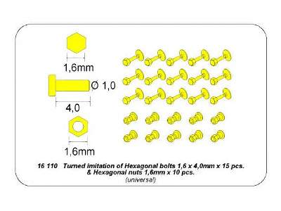 Turned imitation of Hexagonal bolts nuts 1,6 x 4,0 mm x 15 pcs.  - image 10