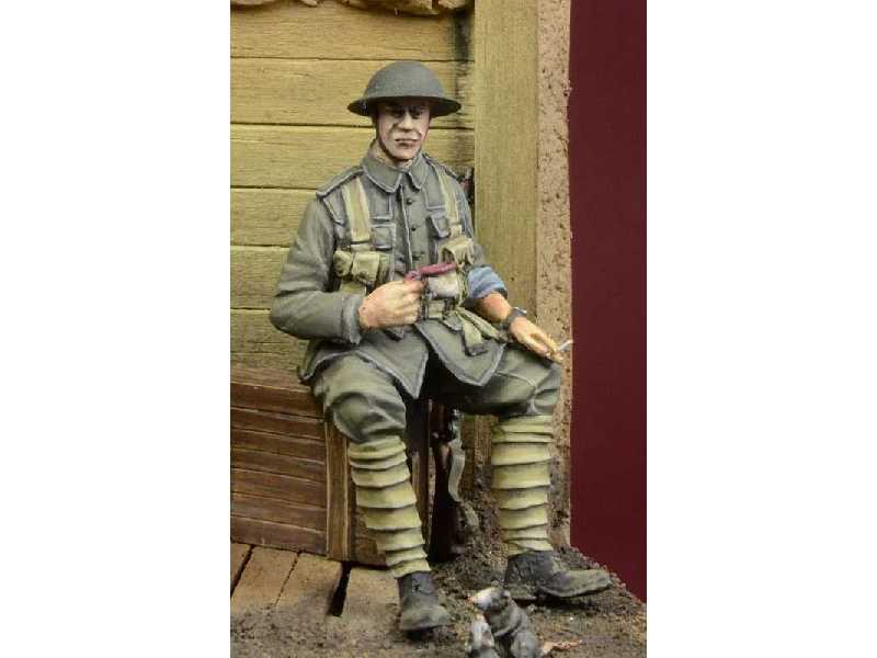 WWI British Infantryman Sitting On A Case - image 1