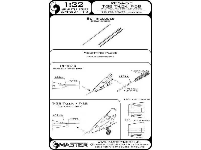 T-38 Talon / F-5b / Rf-5a, E, S - Rurka Pitota I Lufy Działek 20 - image 1