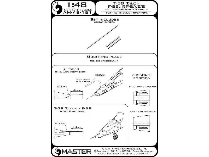 T-38 Talon / F-5b / Rf-5a, E, S - Rurka Pitota I Lufy Działek 20 - image 1
