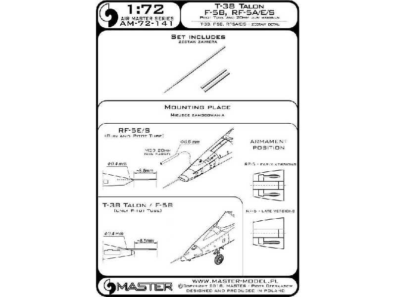 T-38 Talon / F-5b / Rf-5a, E, S - Rurka Pitota I Lufy Działek 20 - image 1