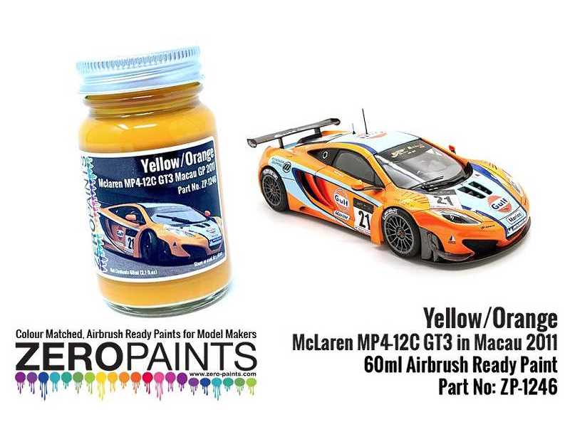 1246 Yellow/Orange Paint Mclaren Mp4-12c Gt3 In Macau 2011 (For  - image 1