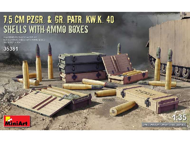 7.5 Cm Pzgr. &#038; Gr. Patr. Kw.K. 40  Shells With Ammo Boxes - image 1