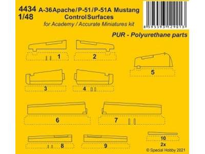A-36 Apache / P-51 / P-51a Mustang Control Surfaces (For Academy / Accurate Miniatures Kit) - image 1