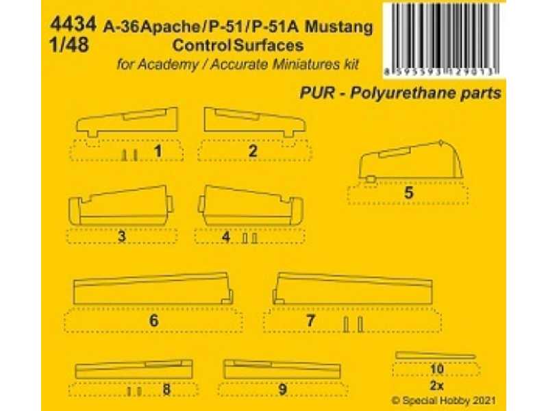 A-36 Apache / P-51 / P-51a Mustang Control Surfaces (For Academy / Accurate Miniatures Kit) - image 1