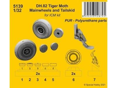 Dh.82 Tiger Moth Mainwheels And Tailskid (For Icm Kit) - image 1