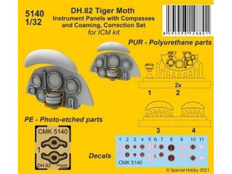 Dh.82 Tiger Moth Instrument Panels With Compasses And Coaming, Correction Set (For Icm Kit) - image 1