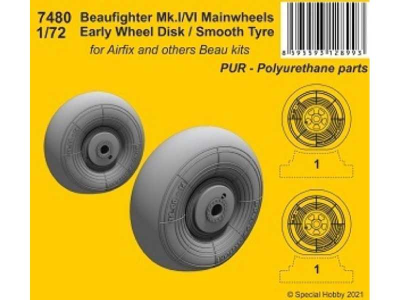 Beaufighter Mk.I/Vi Mainwheels Early Wheel Disk / Smooth Tyre (For Airfix And Others Beau Kits) - image 1