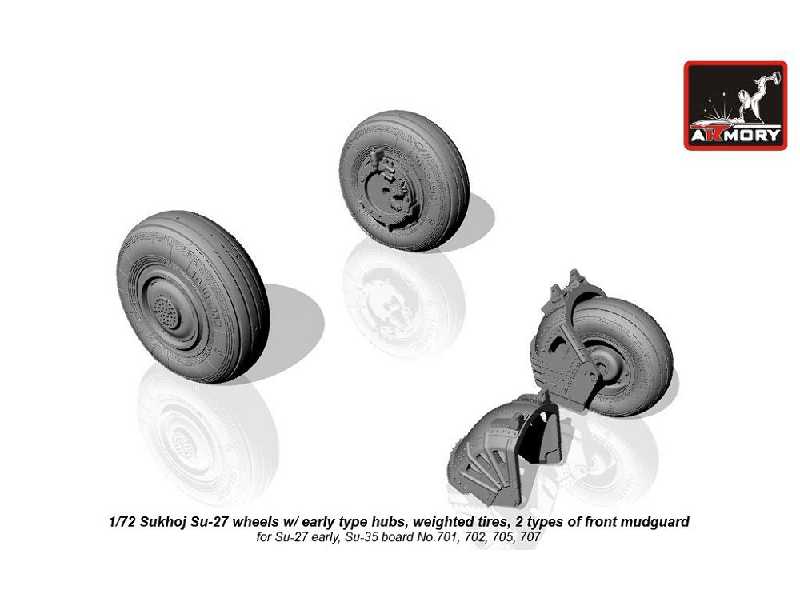 Sukhoj Su-27 Wheels W/ Early Type Hubs, Weighted Tires, 2 Types Of Front Mudguard - image 1