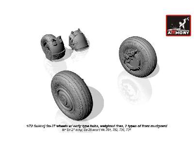 Sukhoj Su-27 Wheels W/ Early Type Hubs, Weighted Tires, 2 Types Of Front Mudguard - image 3