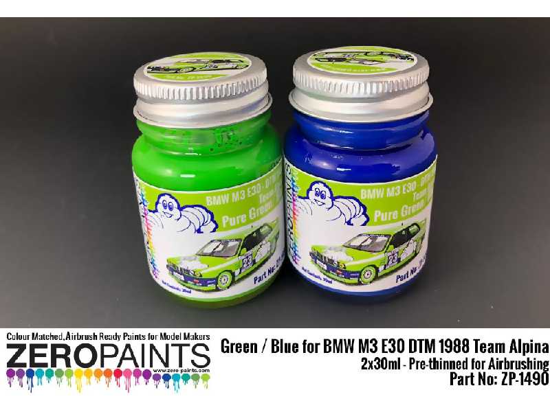 1490 - Bmw M3 E30 - Dtm 1988 Team Alpina - Green/Blue Paint Set - image 1