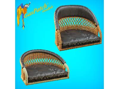 British Wicker Seat Perforated Back - Short Leather Frame ,tall Big Leather Pad - image 1