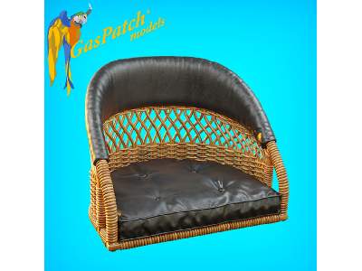 British Wicker Seat Perforated Back - Short Leather Frame ,tall Big Leather Pad - image 4