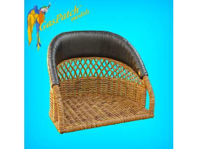 British Wicker Seat Perforated Back - Short Leather Frame ,tall Big Leather Pad - image 5