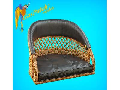 British Wicker Seat Perforated Back - Short Leather Frame ,tall Big Leather Pad - image 4