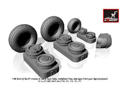 Sukhoj Su-27 Flanker Wheels W/ Early Type Hubs, Weighted Tires, Late Type Front Mudguard - image 1