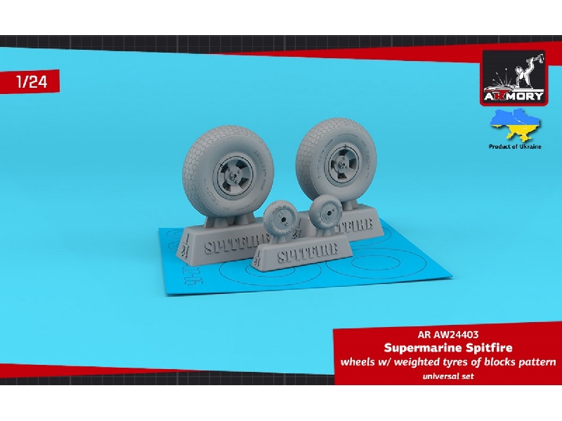 Supermarine Spitfire Wheels W/ Weighted Tyres Of Blocks Pattern & 4-spoke Hubs - image 1