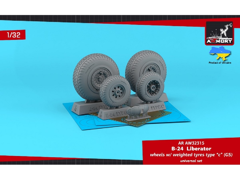 B-24 Liberator Wheels W/ Weighted Tyres Type C (Gs), 2 Types Nose Wheels, 3d-printed Mudguard & Pe Hubcaps - image 1 B-24 Liberator Wheels W/ Weighted Tyres Type C (Gs), 2 Types Nose Wheels, 3d-printed Mudguard & Pe Hubcaps - image 1
