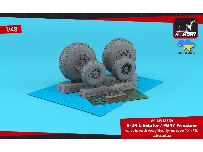 B-24 Liberator / Pb4y Privateer Wheels W/ Weighted Tyres Type B (Fs), 2 Types Nose Wheels, 3d-printed Mudguard & Pe - image 1