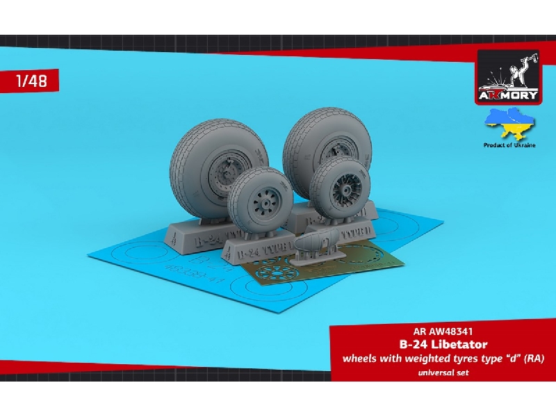 B-24 Liberator Wheels W/ Weighted Tyres Type D (Ra), 2 Types Nose Wheels, 3d-printed Mudguard & Pe Hubcaps - image 1