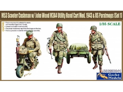 M53 Scooter Cushman W/John Wood M3a4 Utility Hand Cart Mod.1943 & Us Paratroops (Set 1) - image 1