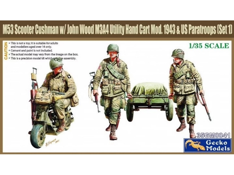 M53 Scooter Cushman W/John Wood M3a4 Utility Hand Cart Mod.1943 & Us Paratroops (Set 1) - image 1