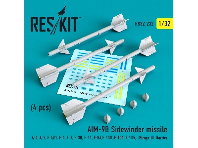 Aim-9b Sidewinder Missile 4 Pcs A-4, A-7, F-4d1, F-4, F-8, F-3h, F-11, F-86,f-100, F-104, F-105, Mirage Iii, Harrier - image 1