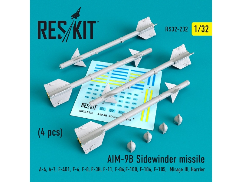 Aim-9b Sidewinder Missile 4 Pcs A-4, A-7, F-4d1, F-4, F-8, F-3h, F-11, F-86,f-100, F-104, F-105, Mirage Iii, Harrier - image 1