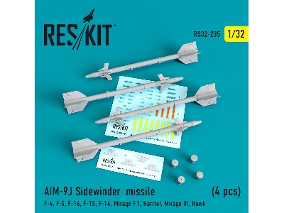 Aim-9j Sidewinder Missile 4 Pcs F-4, F-5, F-16, F-15, F-14, Mirage F.1, Harrier, Mirage Iii, Hawk - image 1