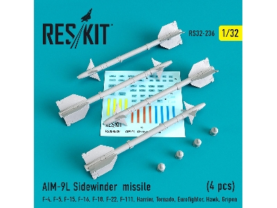 Aim-9l Sidewinder Missile 4 Pcs F4, F-5, F-15, F-16, F-18, F-22, F-111, Harrier, Tornado, Eurofighter, Hawk, Gripen - image 1