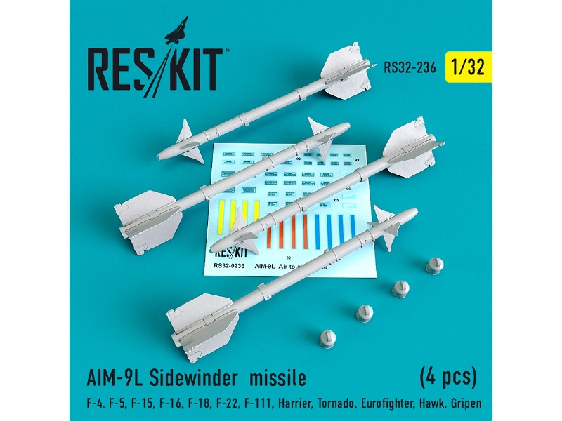 Aim-9l Sidewinder Missile 4 Pcs F4, F-5, F-15, F-16, F-18, F-22, F-111, Harrier, Tornado, Eurofighter, Hawk, Gripen - image 1