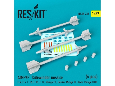 Aim-9p Sidewinder Missile 4 Pcs F-4, F-5, F-16, F-15, F-14, Mirage F.1, Harrier, Mirage Iii, Hawk, Mirage 2000 - image 1