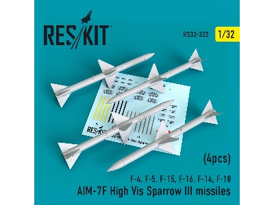 Aim-7f High Vis Sparrow Iii Missiles (4pcs)(F-4, F-5, F-15, F-16, F-14, F-18) - image 1