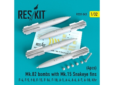 Mk.82 Bombs With Mk.15 Snakeye Fins (4 Pcs) (F-4, F-5, F-8, F-15, F-16, F-18, A-1, A-4, A-6, A-7, A-10, Kfir) - image 1