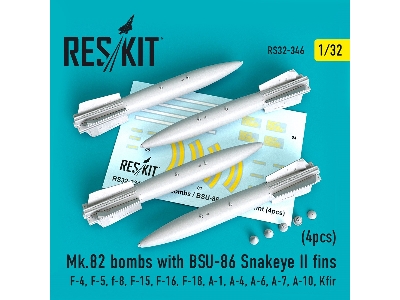 Mk.82 Bombs With Bsu-86 Snakeye Ii Fins (4 Pcs) (F-4, F-5, F-8, F-15, F-16, F-18, A-1, A-4, A-6, A-7, A-10, Kfir) - image 1