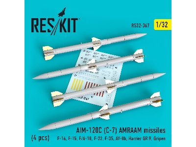 Aim-120c C-7 Amraam Missiles 4 Pcs F-16, F-15, F/A-18, F-22, F-35, Av-8b, Harrier Gr.9, Gripen - image 1