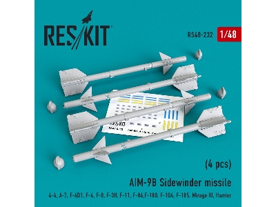 Aim-9b Sidewinder Missile (4 Pcs) A-4, A-7, F-4d1, F-4, F-8, F-3h, F-11, F-86,f-100, F-104, F-105, Mirage Iii, Harrier - image 1