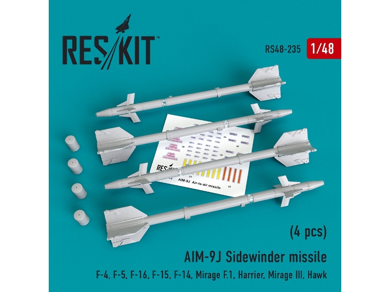 Aim-9j Sidewinder Missile (4 Pcs) F-4, F-5, F-16, F-15, F-14, Mirage F.1, Harrier, Mirage Iii, Hawk - image 1