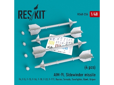 Aim-9l Sidewinder Missile (4 Pcs) F4, F-5, F-15, F-16, F-18, F-22, F-111, Harrier, Tornado, Eurofighter, Hawk, Gripen - image 1