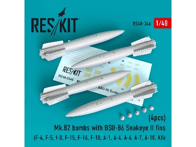 Mk.82 Bombs With Bsu-86 Snakeye Ii Fins (4pcs) (F-4, F-5, F-8, F-15, F-16, F-18, A-1, A-4, A-6, A-7, A-10, Kfir) - image 1