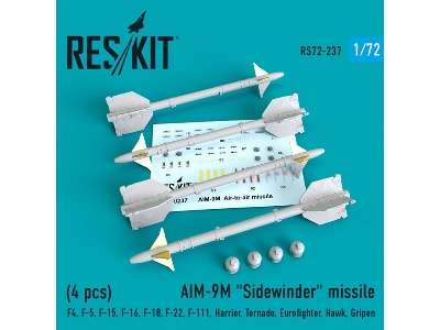 Aim-9m Sidewinder Missile (4 Pcs) F4, F-5, F-15, F-16, F-18, F-22, F-111, Harrier, Tornado, Eurofighter, Hawk, Gripe - image 1