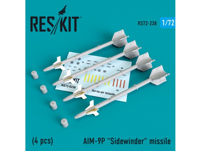 Aim-9p Sidewinder Missile (4 Pcs) F-4, F-5, F-16, F-15, F-14, Mirage F.1, Harrier, Mirage Iii, Hawk, Mirage 2000 - image 1