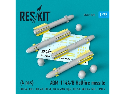 Agm-114a/B Hellfire Missiles (4 Pcs) (Ah-64, Ah-1, Uh-60, Sh-60, Eurocopter Tiger, Oh-58, Rah-66, Mq-1, Mq-9) - image 1