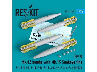 Mk.82 Bombs With Mk.15 Snakeye Fins (4pcs) (F-4, F-5, F-8, F-15, F-16, F-18, A-1, A-4, A-6, A-7, A-10, Kfir) - image 1