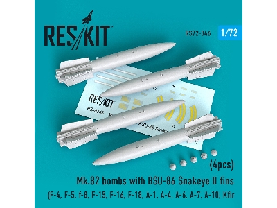 Mk.82 Bombs With Bsu-86 Snakeye Ii Fins (4pcs) (F-4, F-5, F-8, F-15, F-16, F-18, A-1, A-4, A-6, A-7, A-10, Kfir) - image 1